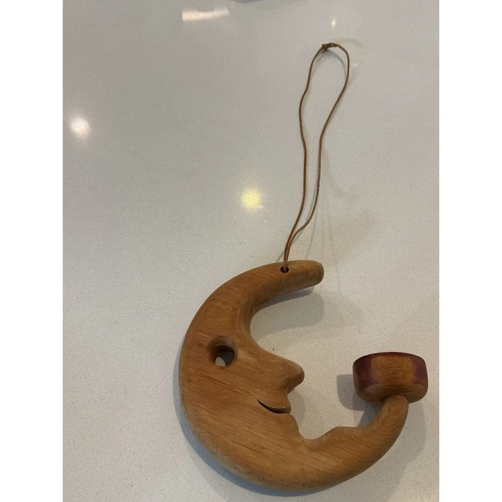 Vintage Wooden Crescent Moon Candle‎ Wall Hanger Celestrial 7.5